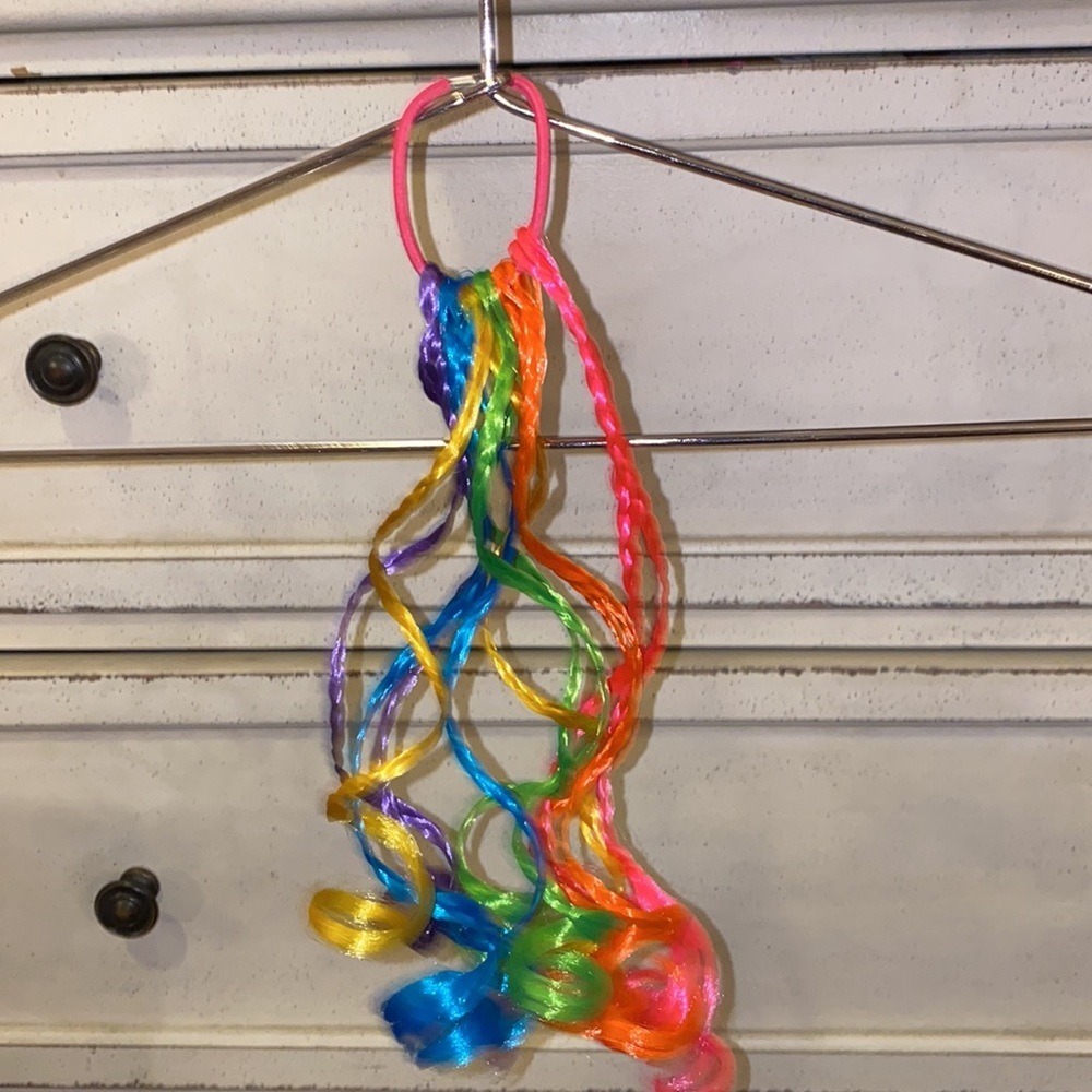 Rainbow 🌈 braided curly ponytail holder with neon colorful hair accessory girls